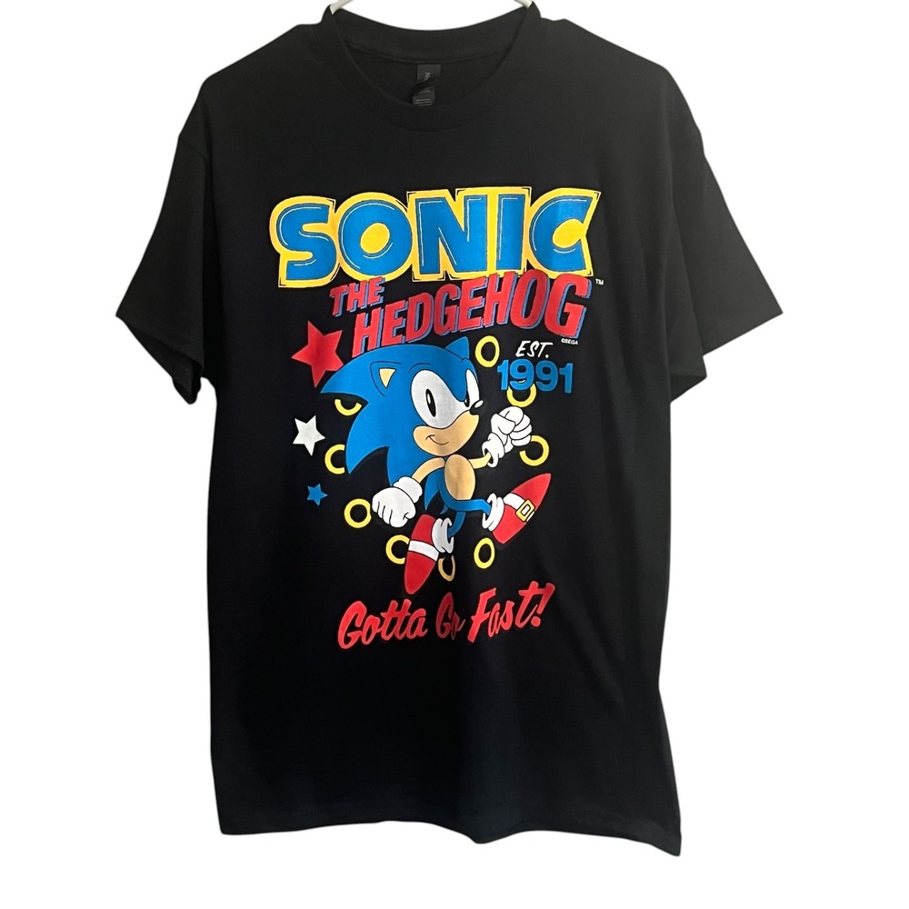 Sonic the Hedgehog Mens Black Graphic Shirt EST‎ 1991 Gotta Go Fast Size Medium
